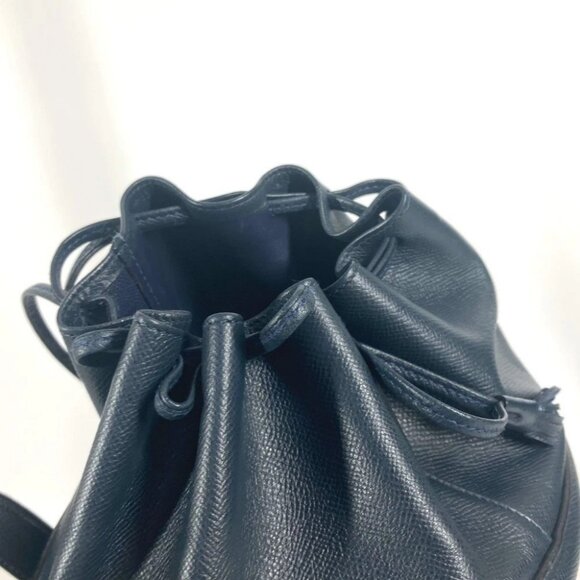 HERMES Tassel fringe Manjoire Drawstring bag Shoulder Bag Leather Navy - Picture 8 of 15